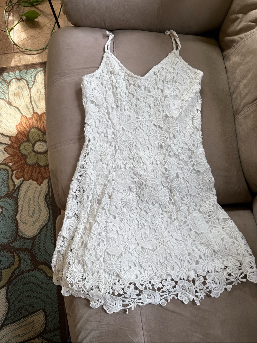 SHEIN White Floral Crochet Mini Slip Dress